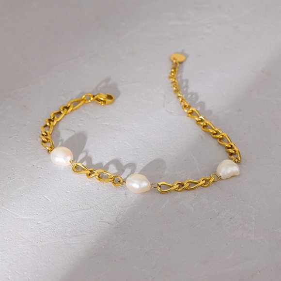 NEW Elegant Natural Pearl Chain Stainless Steel Bracelet - Picture 3 of 6